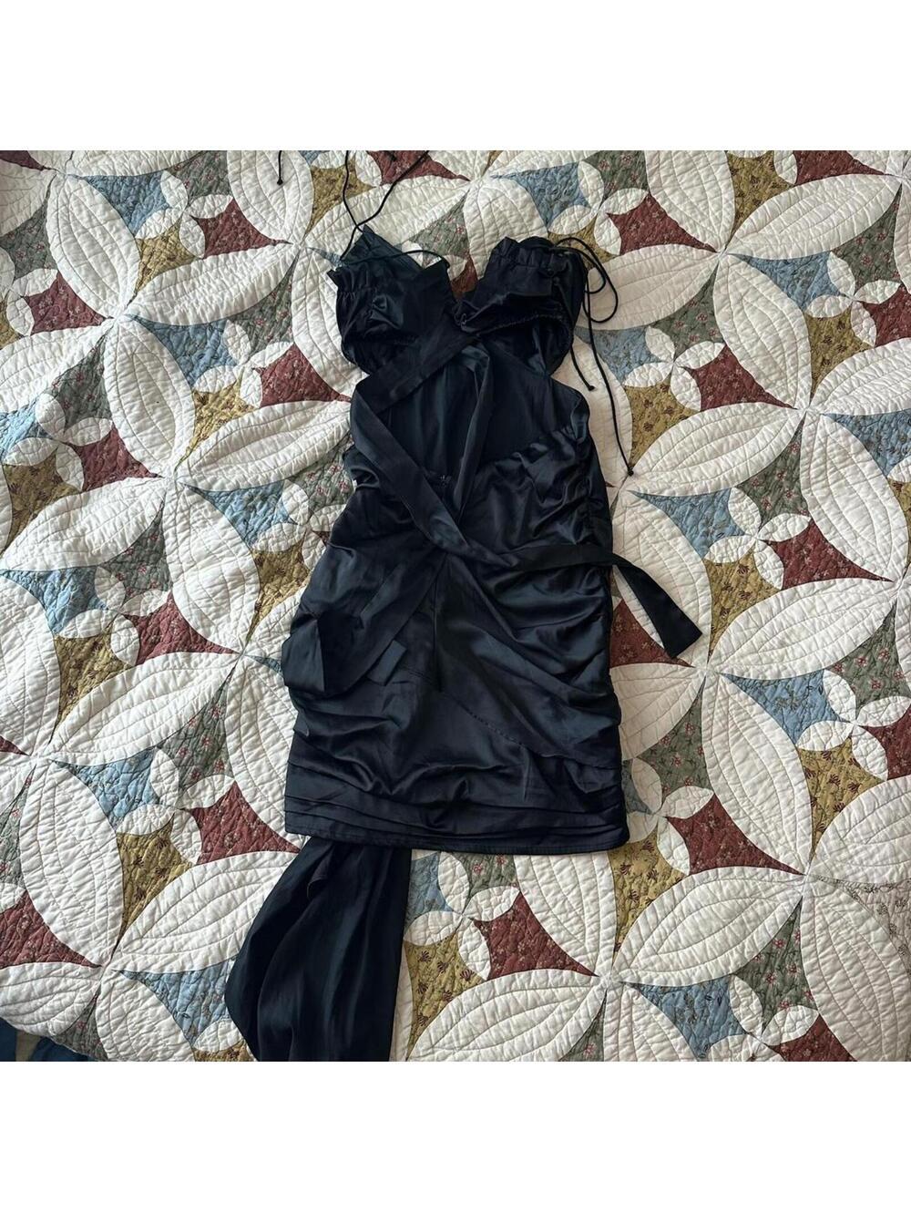 For Love and Lemons Madonna Faux Wrap Mini Dress Size S Little Black Dress - Picture 7 of 7